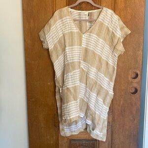 Anthropologie Akemi Kin linen tunic swim cover medium beige khaki tan white